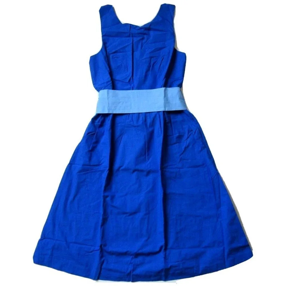 NWT J.Crew A-line Sash Tie Brilliant Sapphire Blue Belted Cotton Dress 2 $110